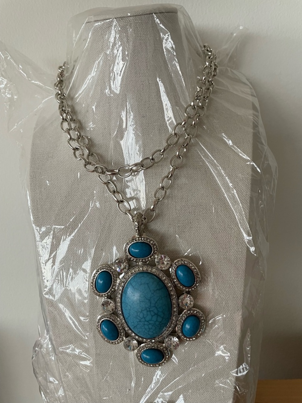 Aldo Silver-Tone Necklace with Bright Turquoise Stones